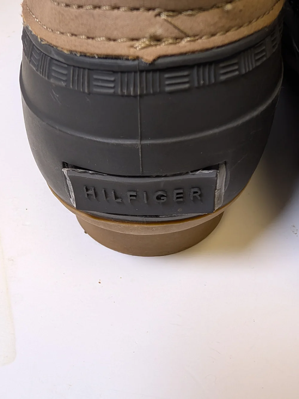 Tommy Hilfiger Black Rubber & Cream Sherpa Winter Boots with Brown Trim